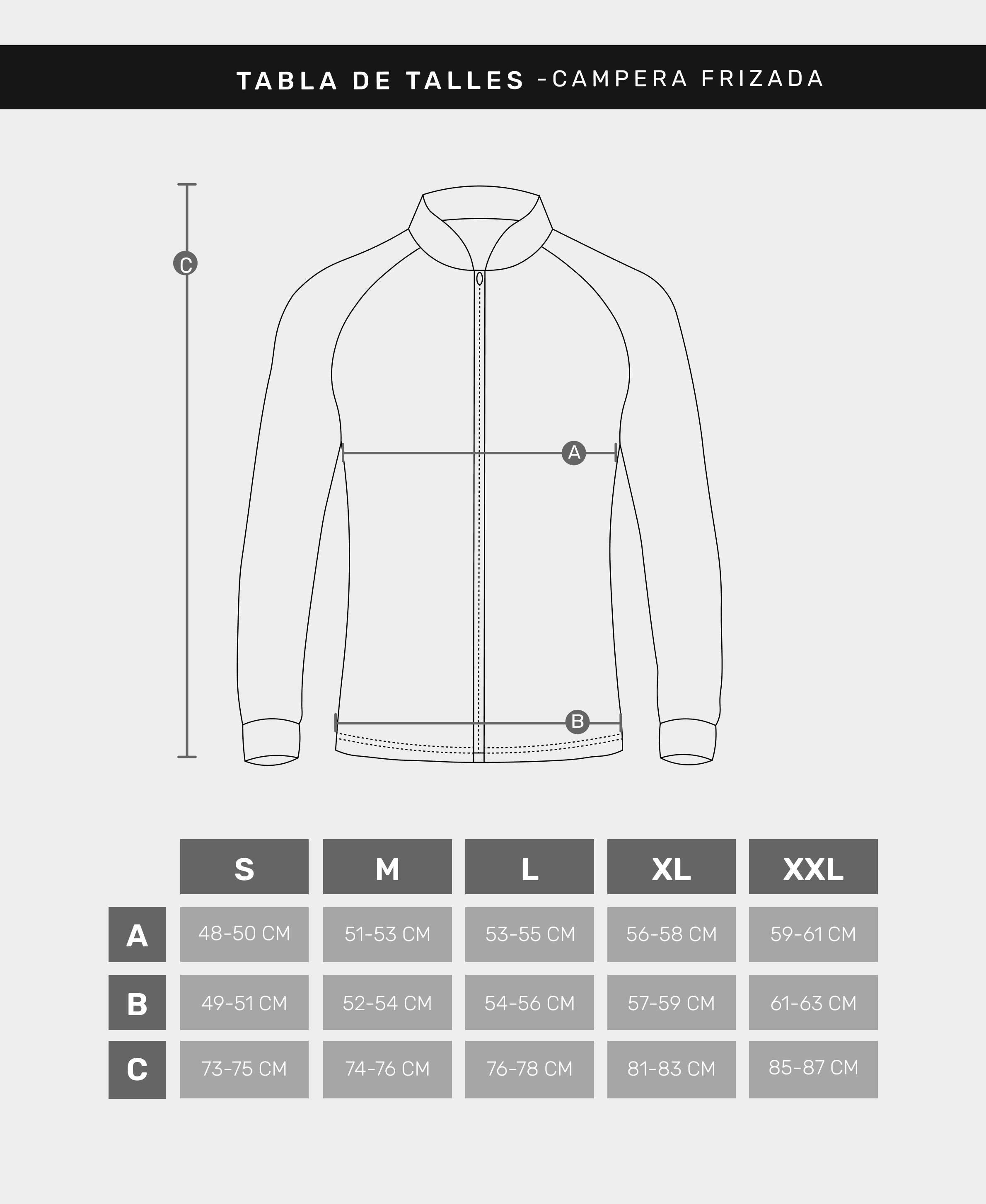 Tabla de talles — Campera Frizada